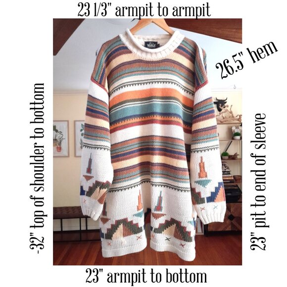 Vintage Oversized Heavy Knitted Aztec Print Woolrich Cotton Sweater Women's L - Picture 6 of 6